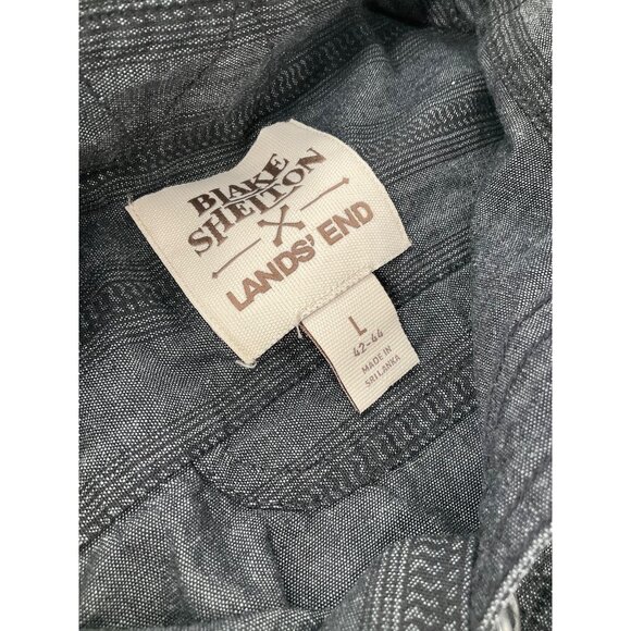 Blake Shelton Lands End Mens Long-Sleeve Button-Up Shirt L Cotton black western - Picture 3 of 8